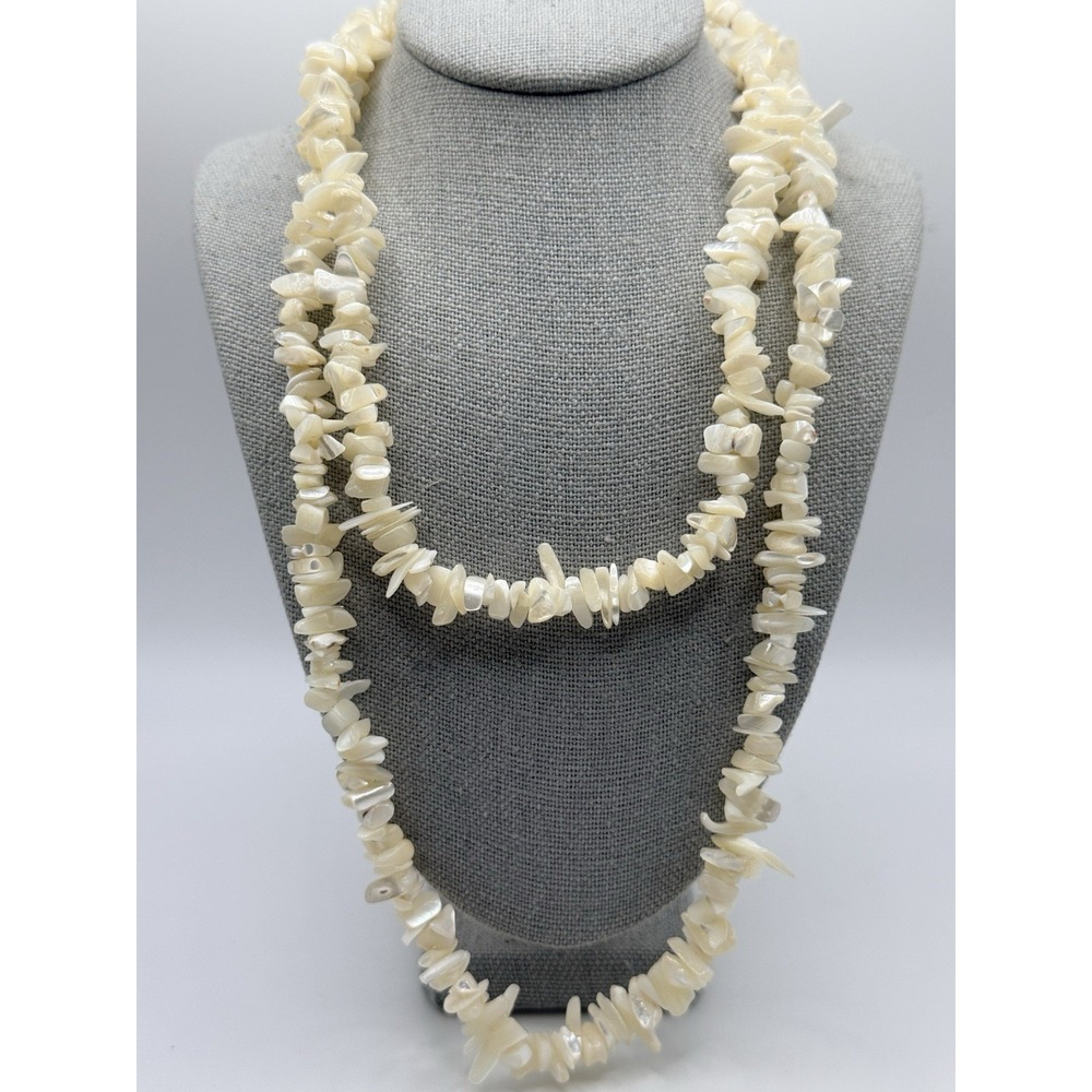 Mother of Pearl Shell Chip Necklace Cream Iridescent Coastal Mermaidcore 32"